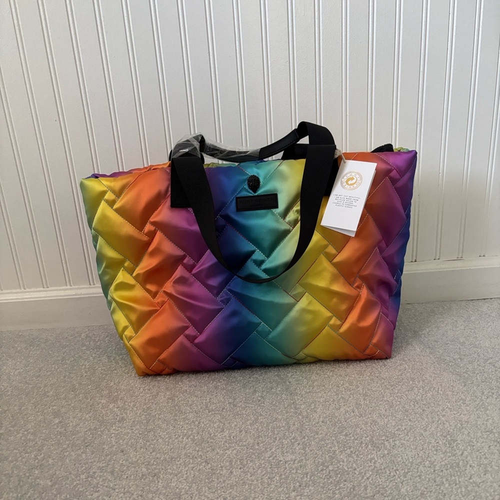 Kurt Geiger Quilted Nylon Large Shopper Rainbow Tote Shoulder Bag Rare - Picture 2 of 9